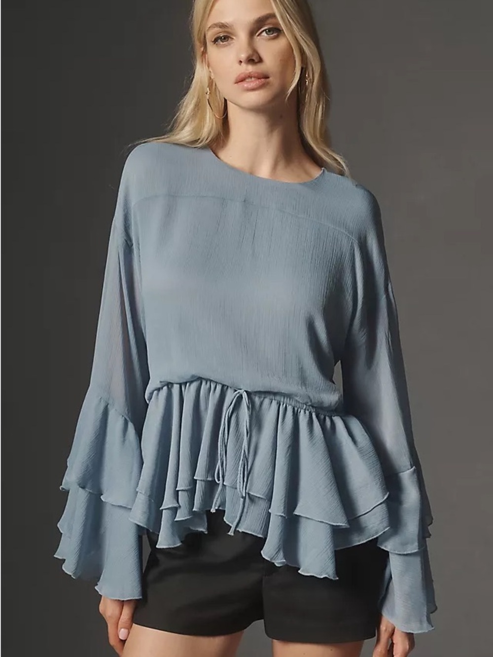 Anthropologie Long-Sleeve Ruffled Tunic Blouse Size Medium